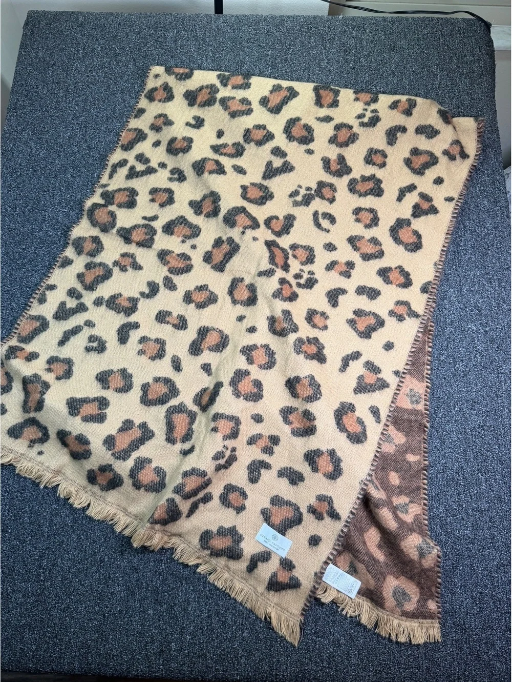 Gerard Pasquier Reversible Leopard Print Wool Blend Long Scarf